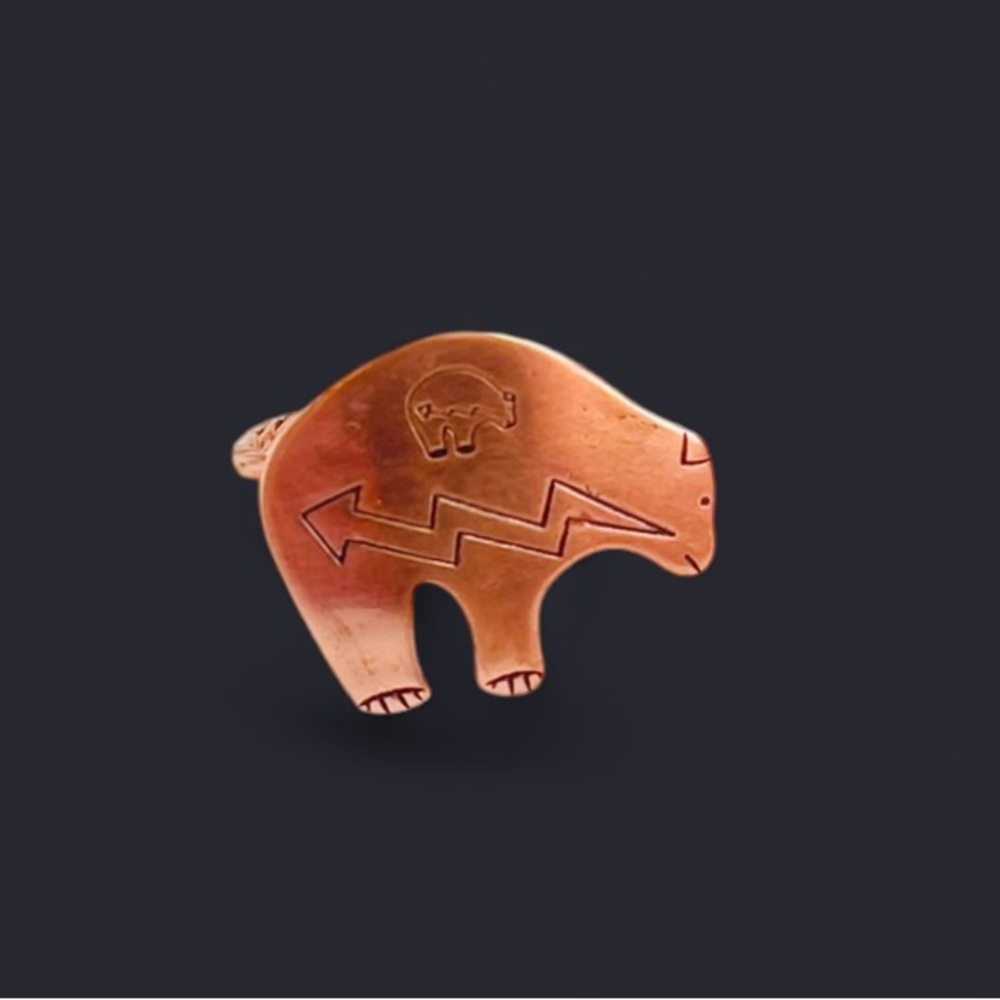 Southwestern Copper Bear Ring – Etched Tribal Style Statement size 7